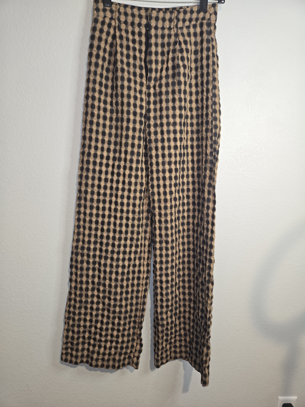 Nasty Gal Black and Tan Gingham Wide Leg Pants Size 2